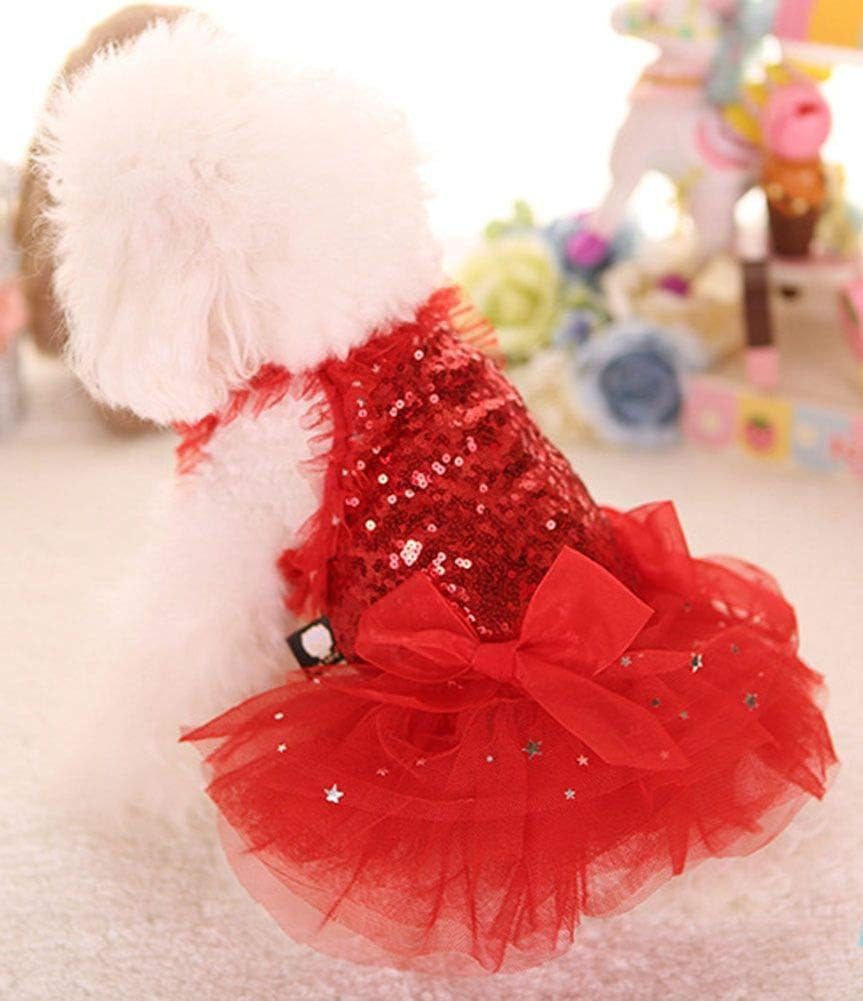 Fashion Sweet Puppy Dog Blingbling Princess Skirt Pet Dog Lace Cake Camisole Tutu Dress Red X-Small