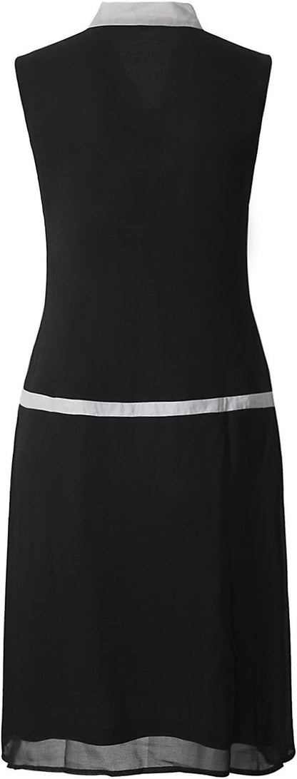 Womens 1920S Midi Flapper Dress V Neck Grey Bow Roaring 20S Great Gatsby Dress