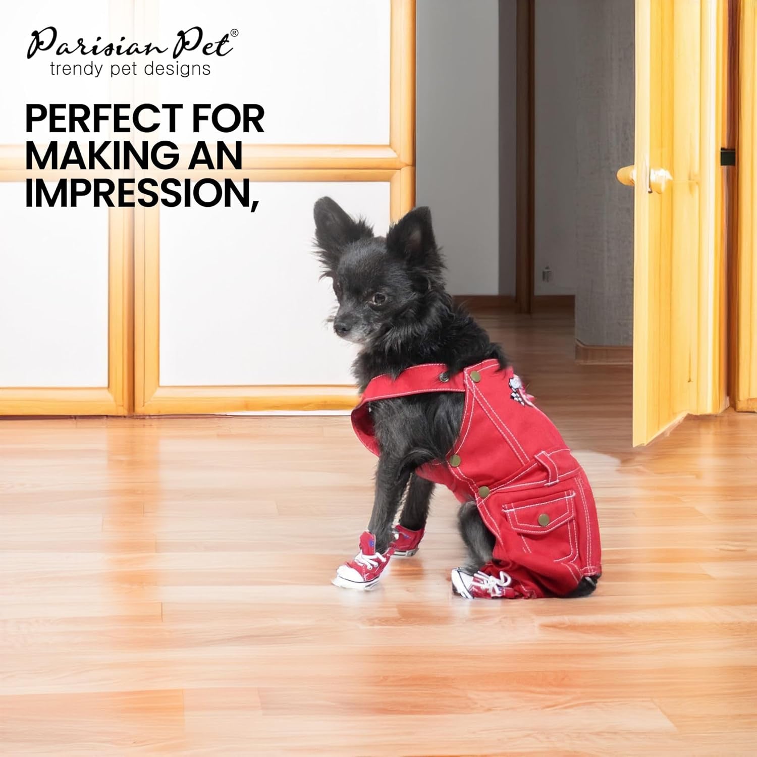 Denim Overall - Embroidered Route 66 ' Red Jumpsuit - Breathable & Washable Dog Outfit - Dog Overalls XL