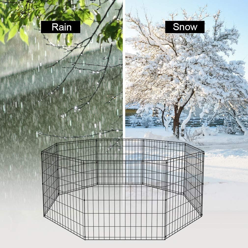 Dog Pen Playpen Puppy Pet Playpen 8 Panel Indoor Outdoor Metal Portable Folding Animal Exercise Dog Fence,24",Black