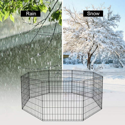 Dog Pen Playpen Puppy Pet Playpen 8 Panel Indoor Outdoor Metal Portable Folding Animal Exercise Dog Fence,24",Black