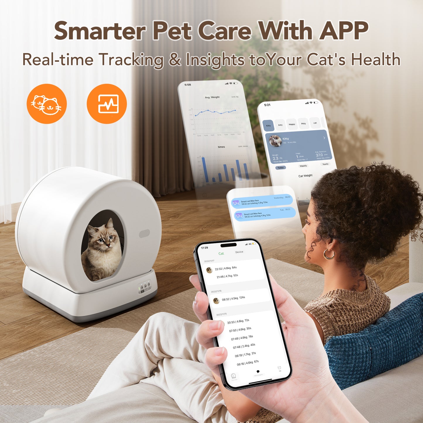 Self-Cleaning Cat Litter Box, Automatic Cat Litter Box with APP Control, Safety Sensors, Odor Isolation & Health Monitoring