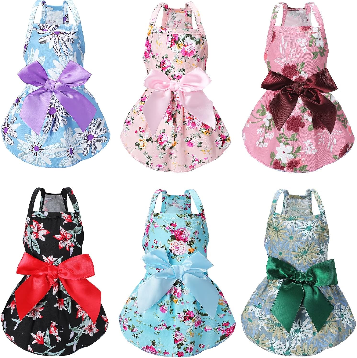 6 Pcs Dog Dresses Girls Dog Clothes Floral Cute Princess Bowknot Puppy Dresses Pet Cat Clothes Skirts Rosette Summer Outfits Apparel for Chihuahua Yorkies Female Small Cat Pets Kitten(S)