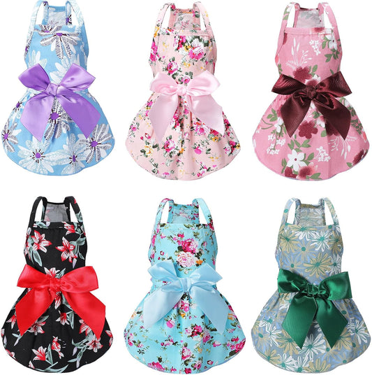 6 Pcs Dog Dresses Girls Dog Clothes Floral Cute Princess Bowknot Puppy Dresses Pet Cat Clothes Skirts Rosette Summer Outfits Apparel for Chihuahua Yorkies Female Small Cat Pets Kitten(S)