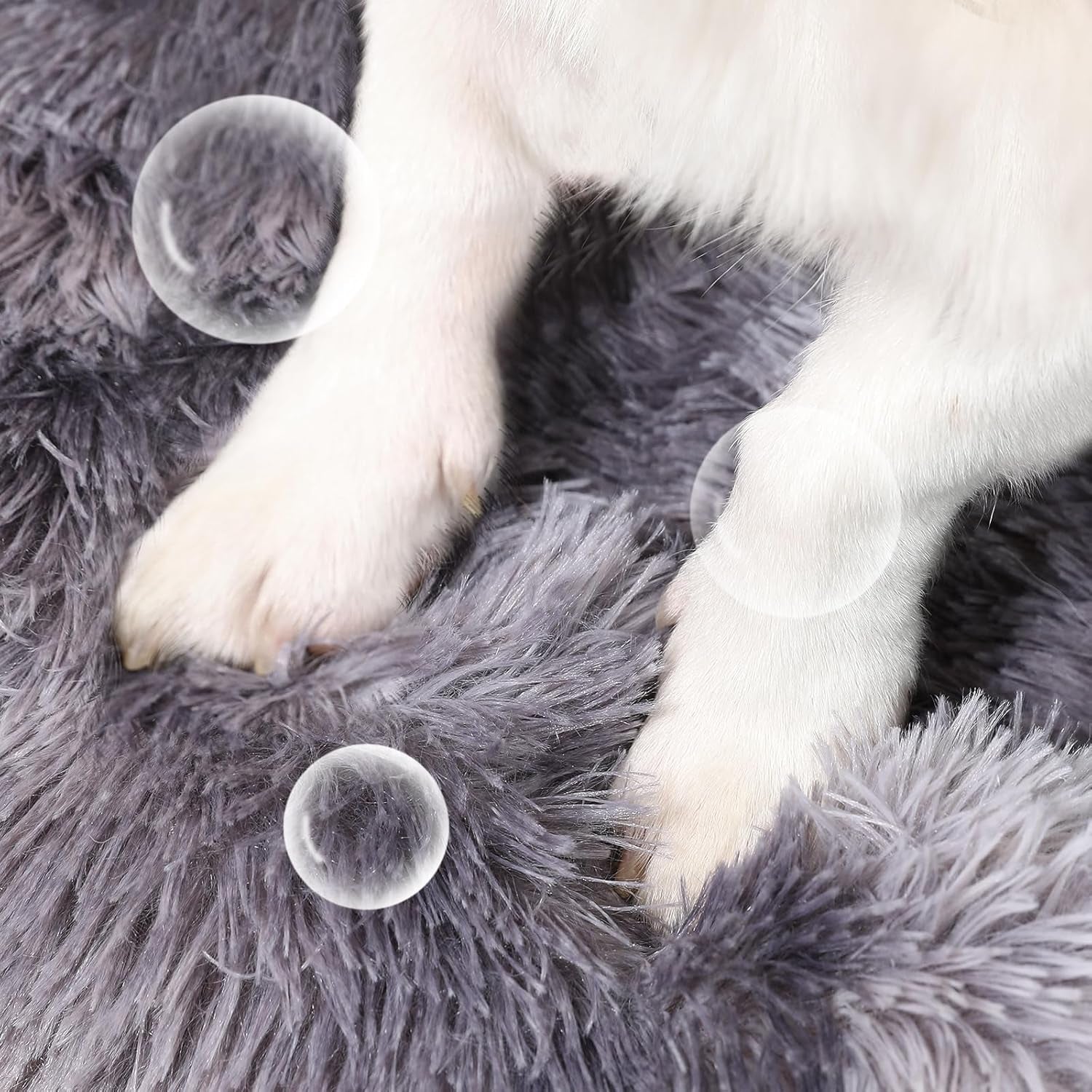 Calming Donut Dog Bed for Small to Medium Dogs & Cats - Plush Faux Fur Anti-Anxiety Pet Bed with Machine Washable Cover & Non-Slip Base
