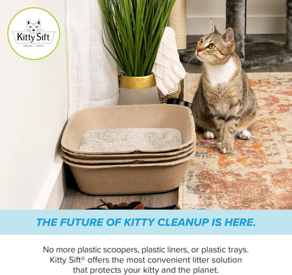 (Set of 1 Litter Box & 5 Sifting Liners) Sustainable, Clean, Sifting, Disposable Cat Litter Box Kit - Large, 6-Set Kit