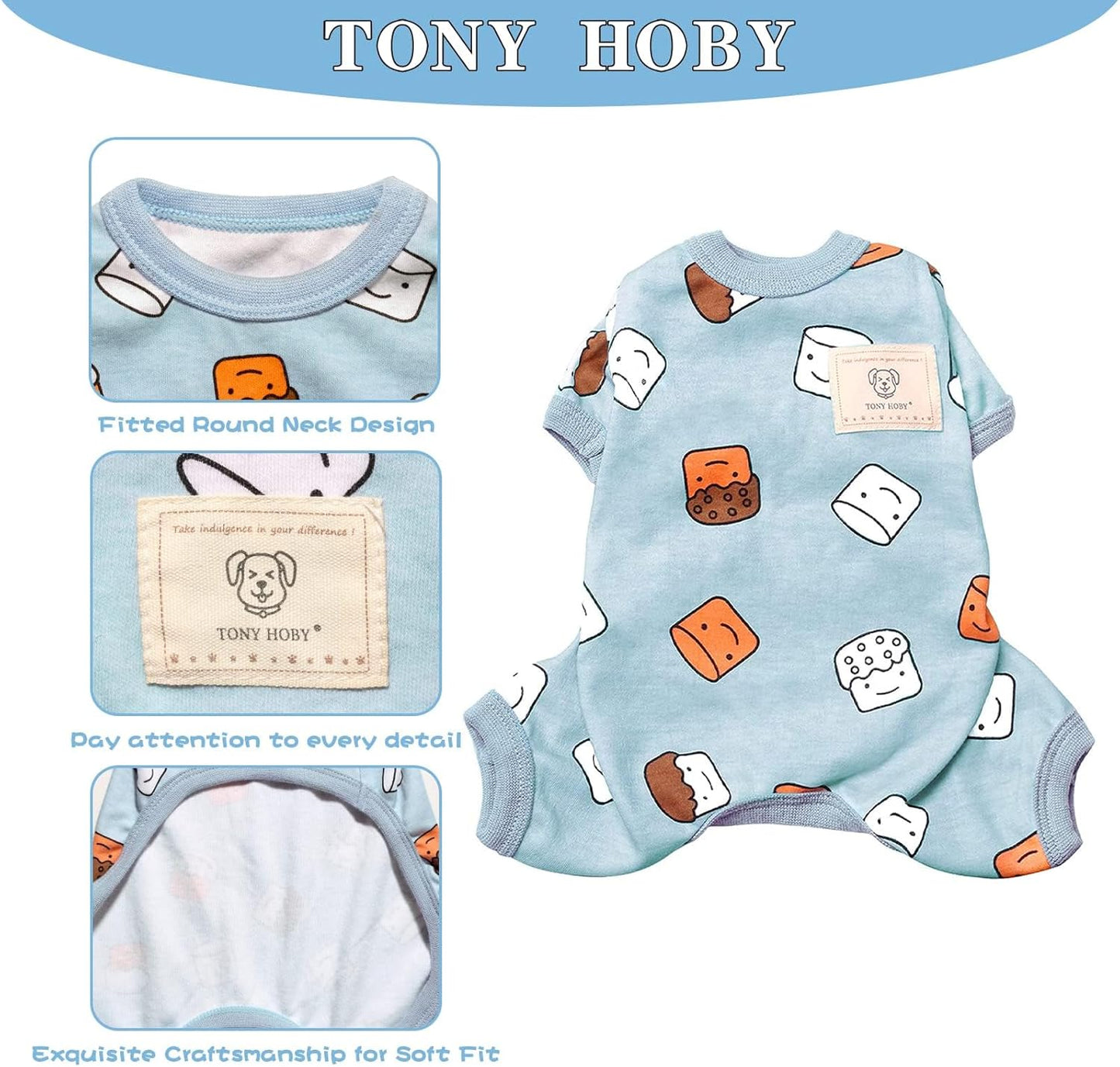 Dog Pajamas, Soft Breathable Dog Jumpsuit with Cute Smile Cupcake, 4 Legged Dogs Shirt for Small Medium Dogs (Blue, Cupcake, XS)