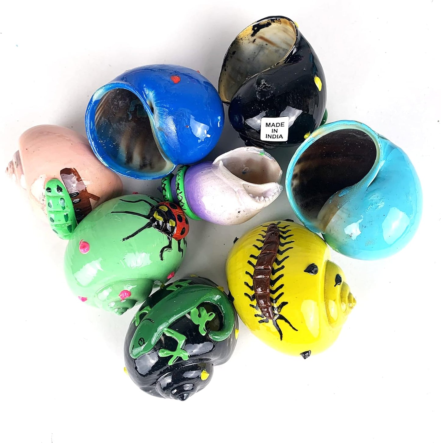 Assorted Creature Designs Painted Hermit Crab Shells for Home Decorations and DIY Crafts 8Pc(Approx 2" Inch)