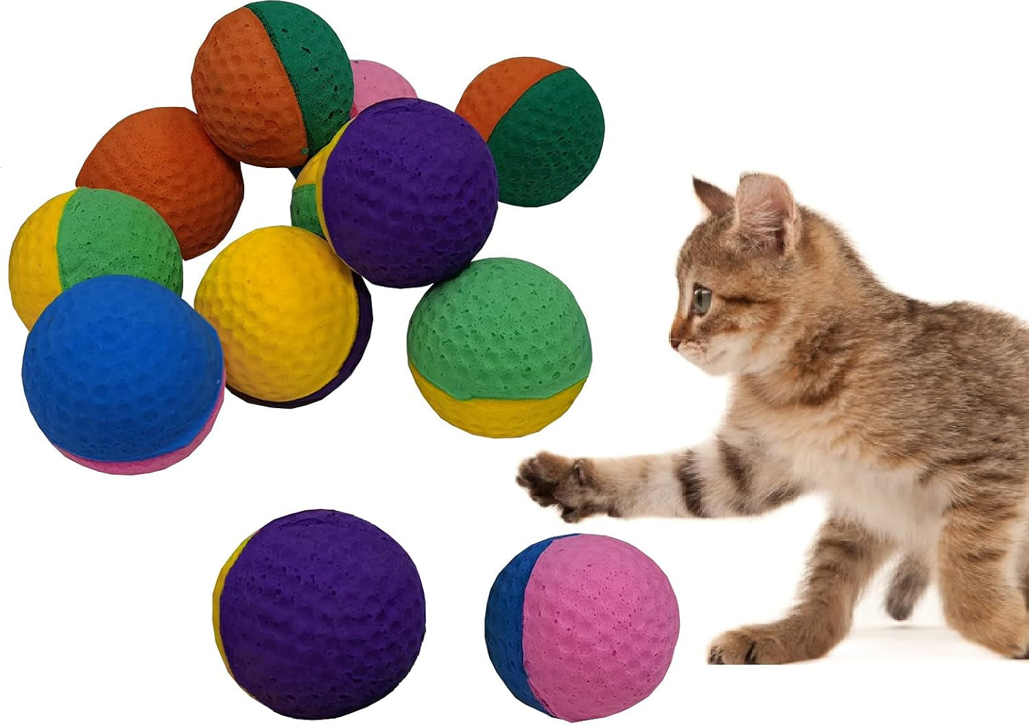 YUNTENG (12PCS Golf Two-Color Pet Ball Foam Sponge Ball Cat Toy Soft, Bouncy , Noise Free.