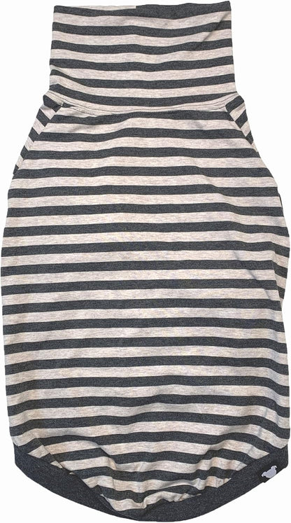 Large Dog Pullover – Breathable Cotton & Spandex with Full Underbelly Coverage – White & Gray Striped Shirt for Allergy & Summer Protection (XXL)