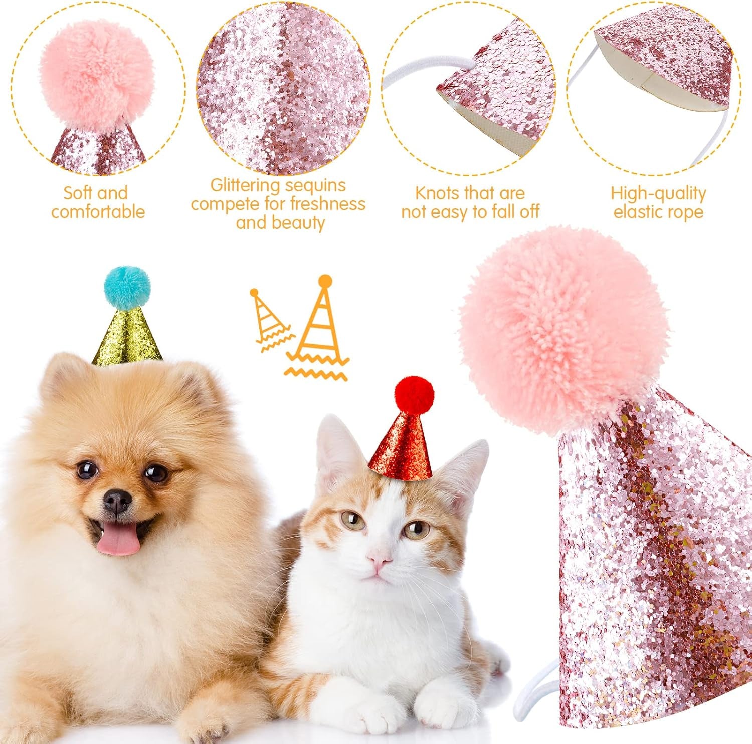 4 Pieces Dog Birthday Hat for Pets Christmas Party Decoration Accessories Pet Headband Hats Charms Grooming Accessories (Red, Blue, Gold, Pink) Classic Style