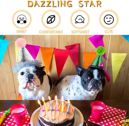 4 Pieces Dog Birthday Hat for Pets Christmas Party Decoration Accessories Pet Headband Hats Charms Grooming Accessories (Gold, Silver, Blue, Green)