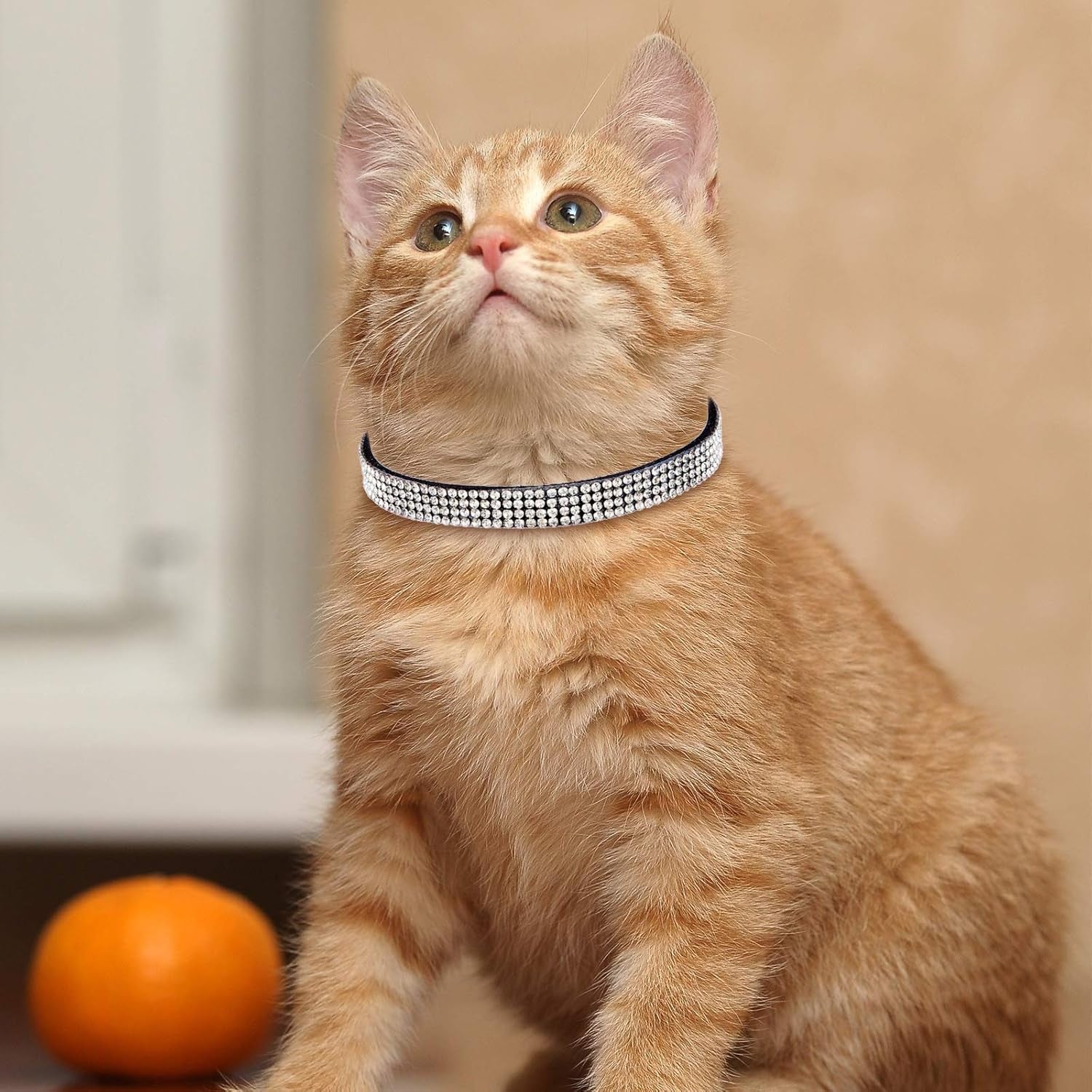 4 Pieces Rhinestones Cat Collars Breakaway Cat Collar with Bell Bling Pet Accessories with Soft Velvet, 4 Colors(S,Pink, Red, Black, Blue)