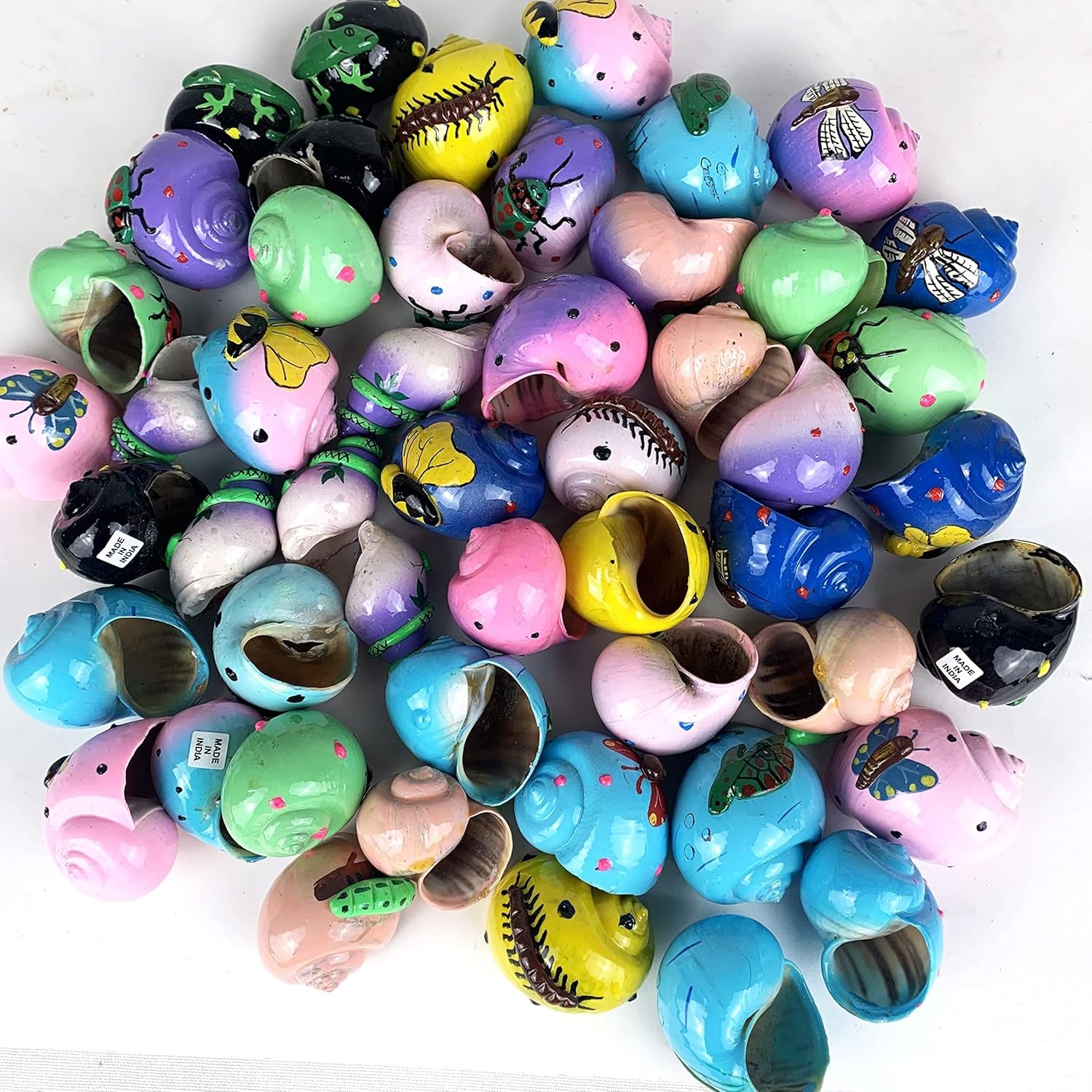Assorted Creature Designs Painted Hermit Crab Shells for Home Decorations and DIY Crafts 8Pc(Approx 2" Inch)