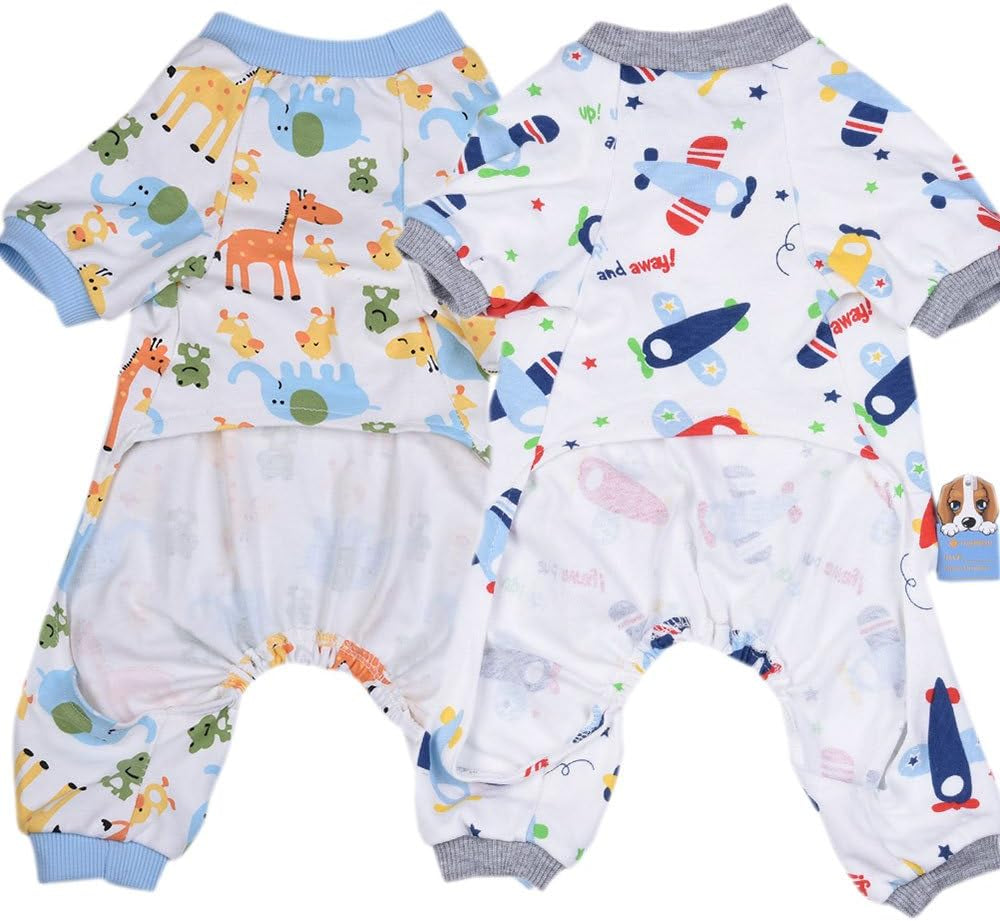 2-Pack Dog Clothes Dogs Cats Onesie Soft Dog Pajamas Cotton Puppy Rompers Pet Jumpsuits Cozy Bodysuits for Small Dogs and Cats