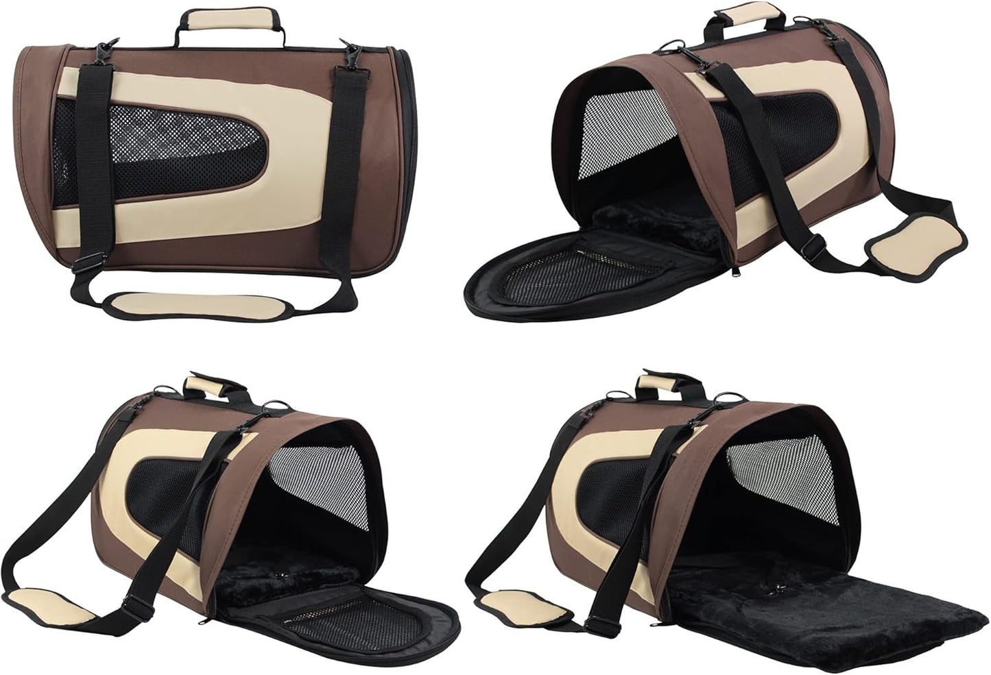 Deluxe Soft Pet Carrier (3 Year Warranty, Airline Approved), Multiple Sizes and Colors Available (18" L X 10" W X 11" H, Brown+Beige)