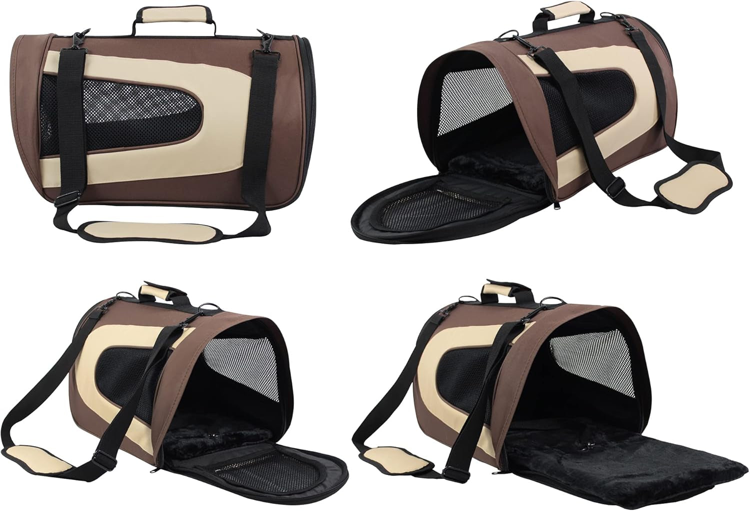 Deluxe Soft Pet Carrier (3 Year Warranty, Airline Approved), Multiple Sizes and Colors Available (18" L X 10" W X 11" H, Brown+Beige)
