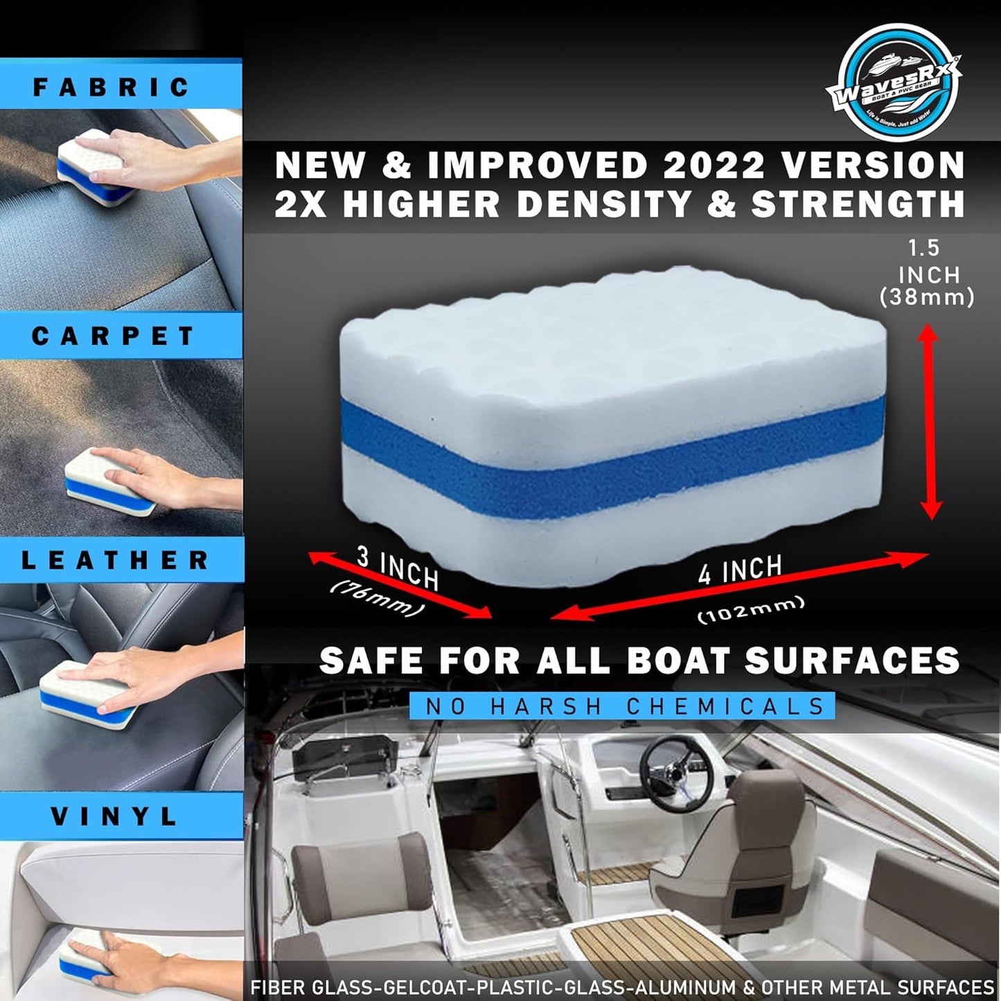 PWC & Boat Erasers - Boat Cleaner Pads & Polishing Sponges for Grime & Scuffs - Marine Eraser for Scuffs,Dirt, Salt & Grime - Cleaning Supplies for Jet Ski Boat Accessories Marine Cleaning Kit