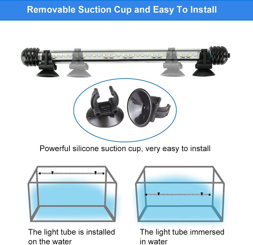 Submersible LED Aquarium Light,Fish Tank Light with Timer Auto On/Off Dimming Function,3 Light Modes Dimmable White-Blue,10 Brightness Levels Optional&3 Levels of Timed Loop Function 7.5''