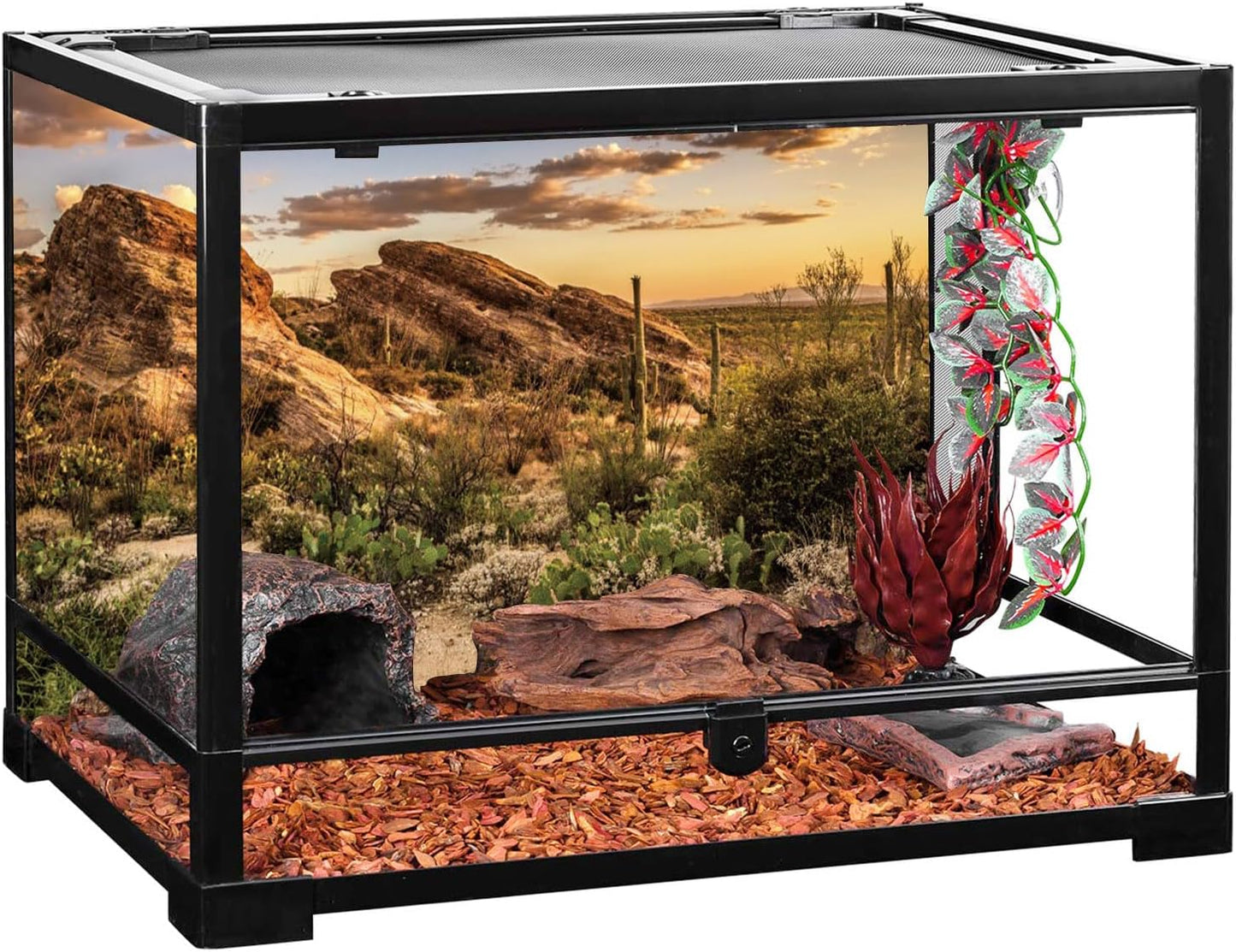 Terrarium Background 36X18 Inches Reptile Habitat Background Blue Sky Oasis Cactus Sun and Desert Terrarium Background Polyester Terrarium Background