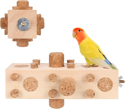36Pcs Soft Corks with Parrot Chewing Toy Cage Perch Pine Wood Foraging Smart Toy for Small to Regular Size Parrot Cockatiel Birds