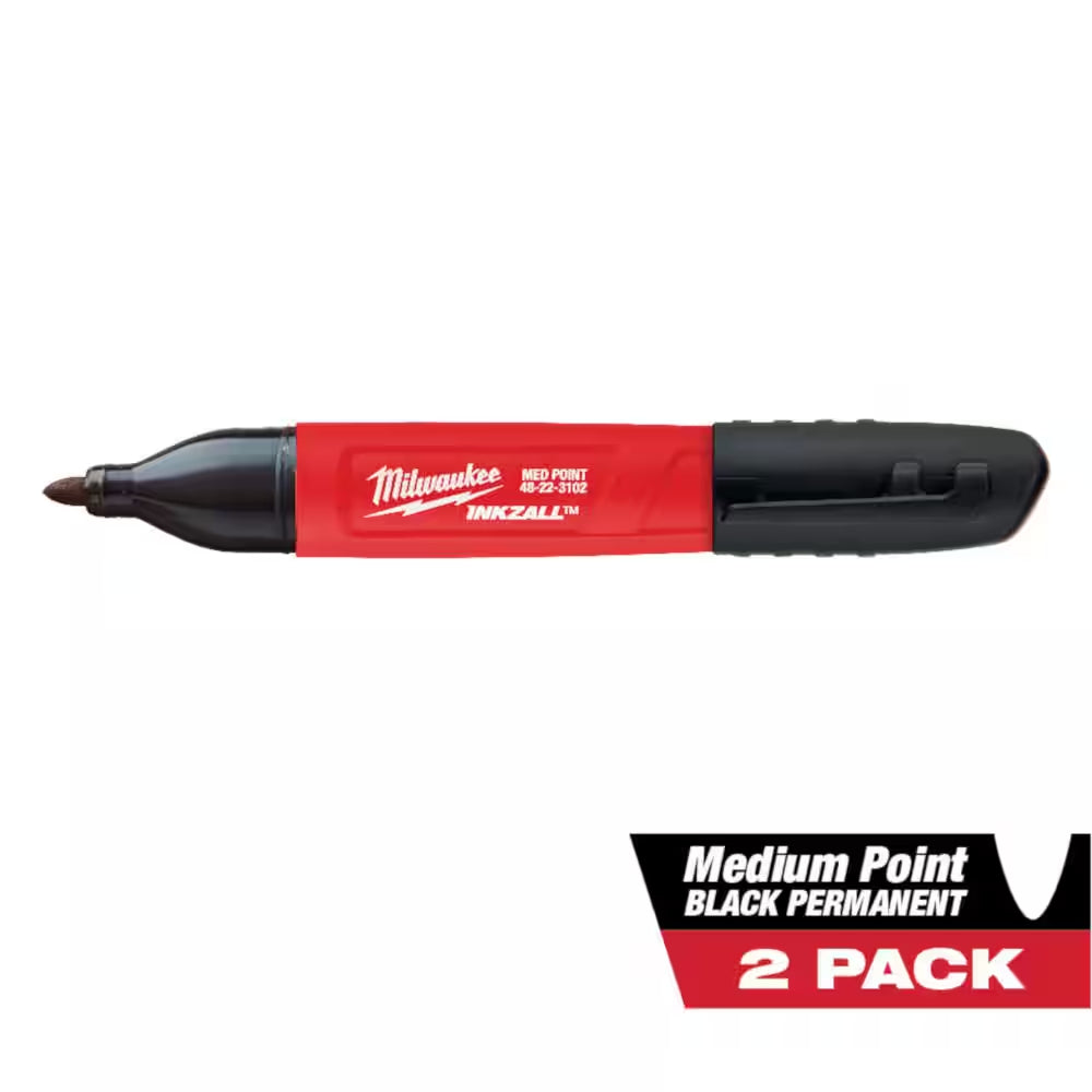 INKZALL Black Medium Point Jobsite Permanent Marker (2-Pack)
