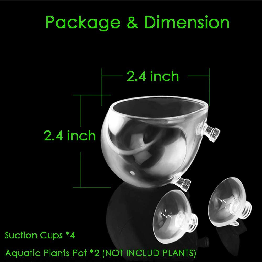 2X Crystal Glass Aquatic Plant Pot, Planter, Red Shrimp Live Plants Fish Tank Holder with 4X Suction Cups for Aquarium Aquascape Decoration…