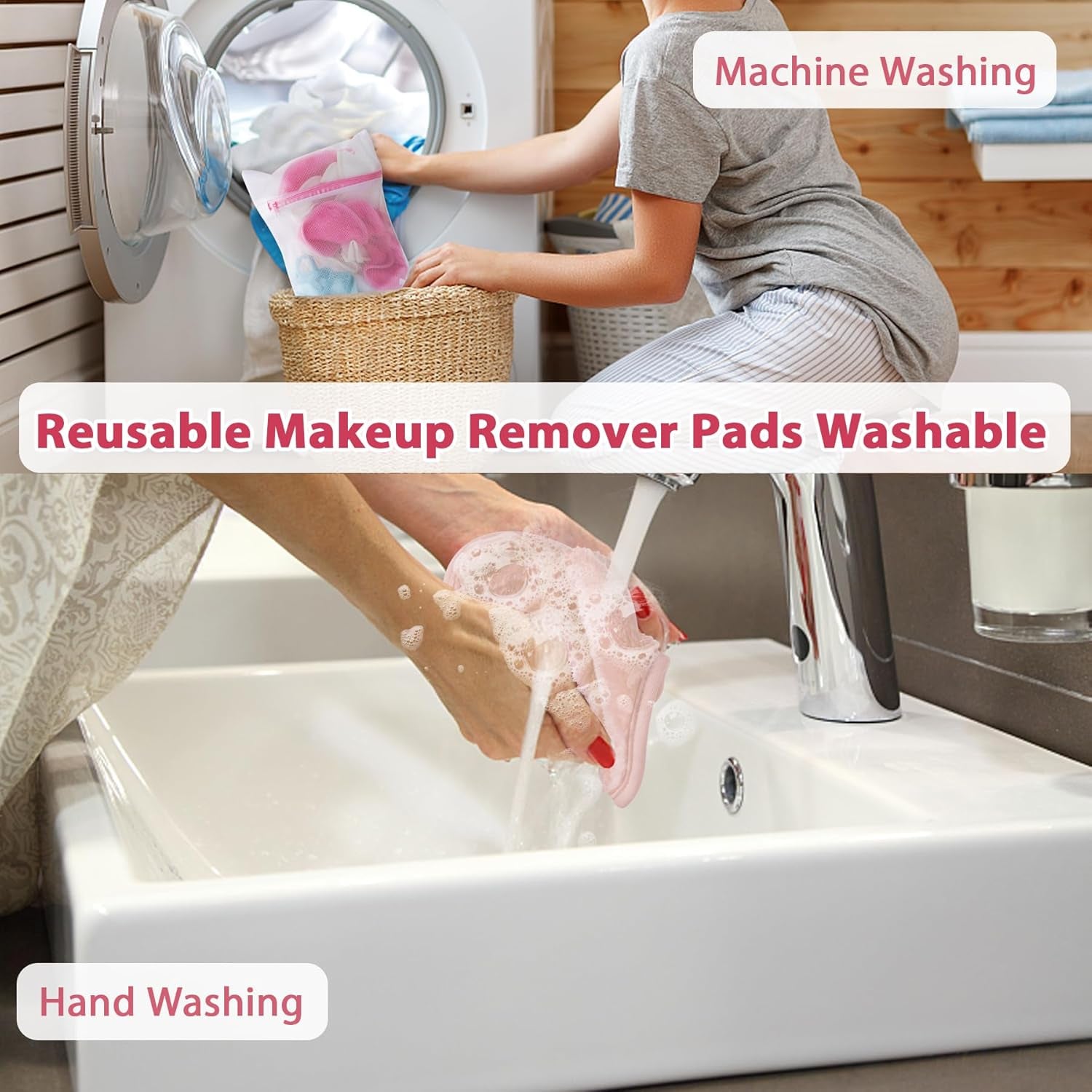 Makeup Remover Cloth, 6" X 6" Make up Towels Reusable Face Cloth for Washing Face, 12 Pack Makeup Remover Pads Microfiber Face Washcloth with Mesh Bag, Beige