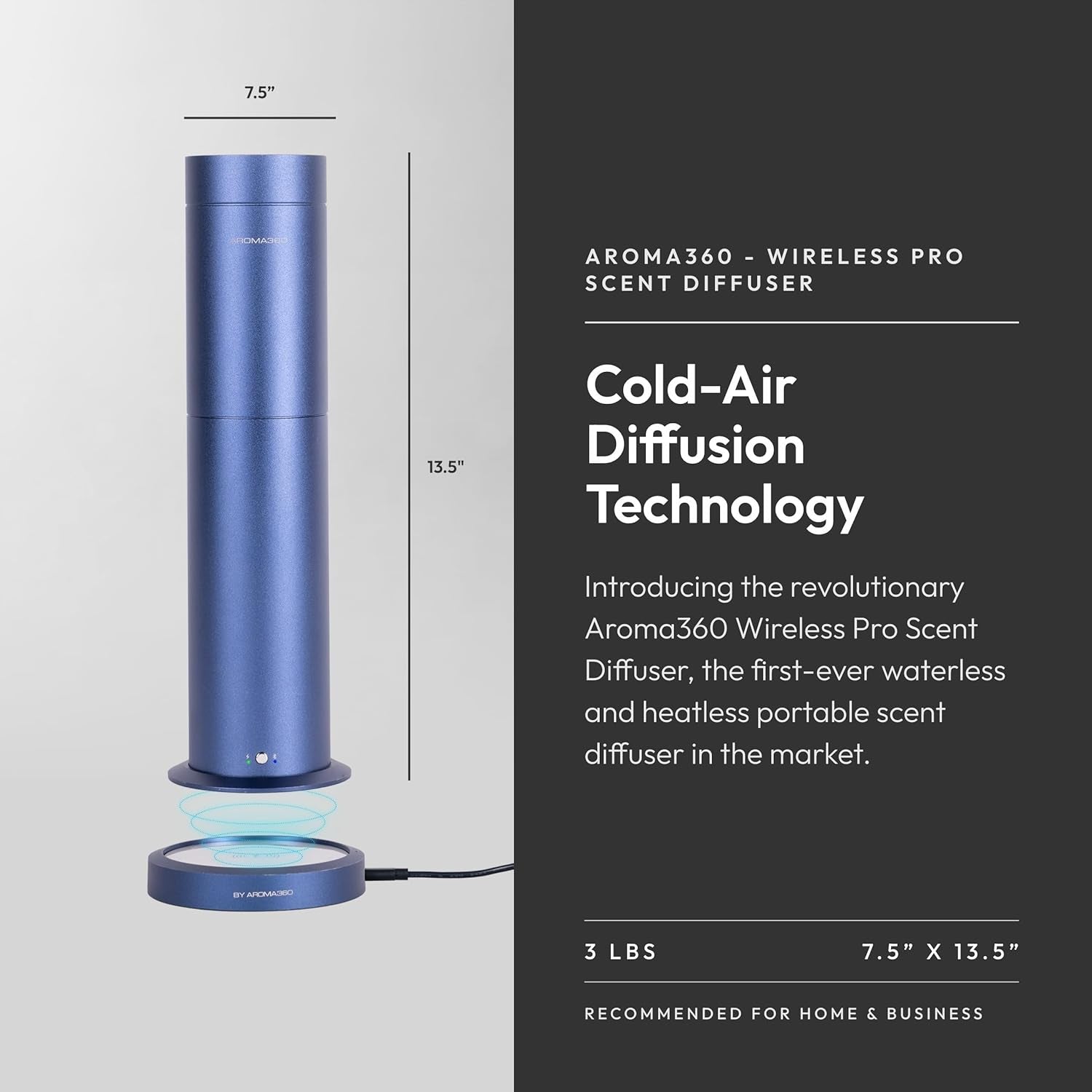 - Wireless Pro Essential Oil Diffuser - 600 Sq Ft Coverage - Cordless & Portable with Remote - Aromatherapy Scent Diffuser - Home, Spa, Office & Business - Air Freshener - Blue