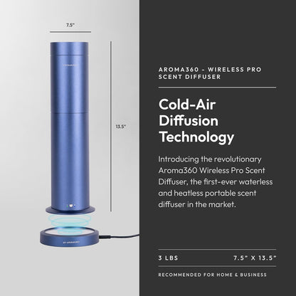 - Wireless Pro Essential Oil Diffuser - 600 Sq Ft Coverage - Cordless & Portable with Remote - Aromatherapy Scent Diffuser - Home, Spa, Office & Business - Air Freshener - Blue