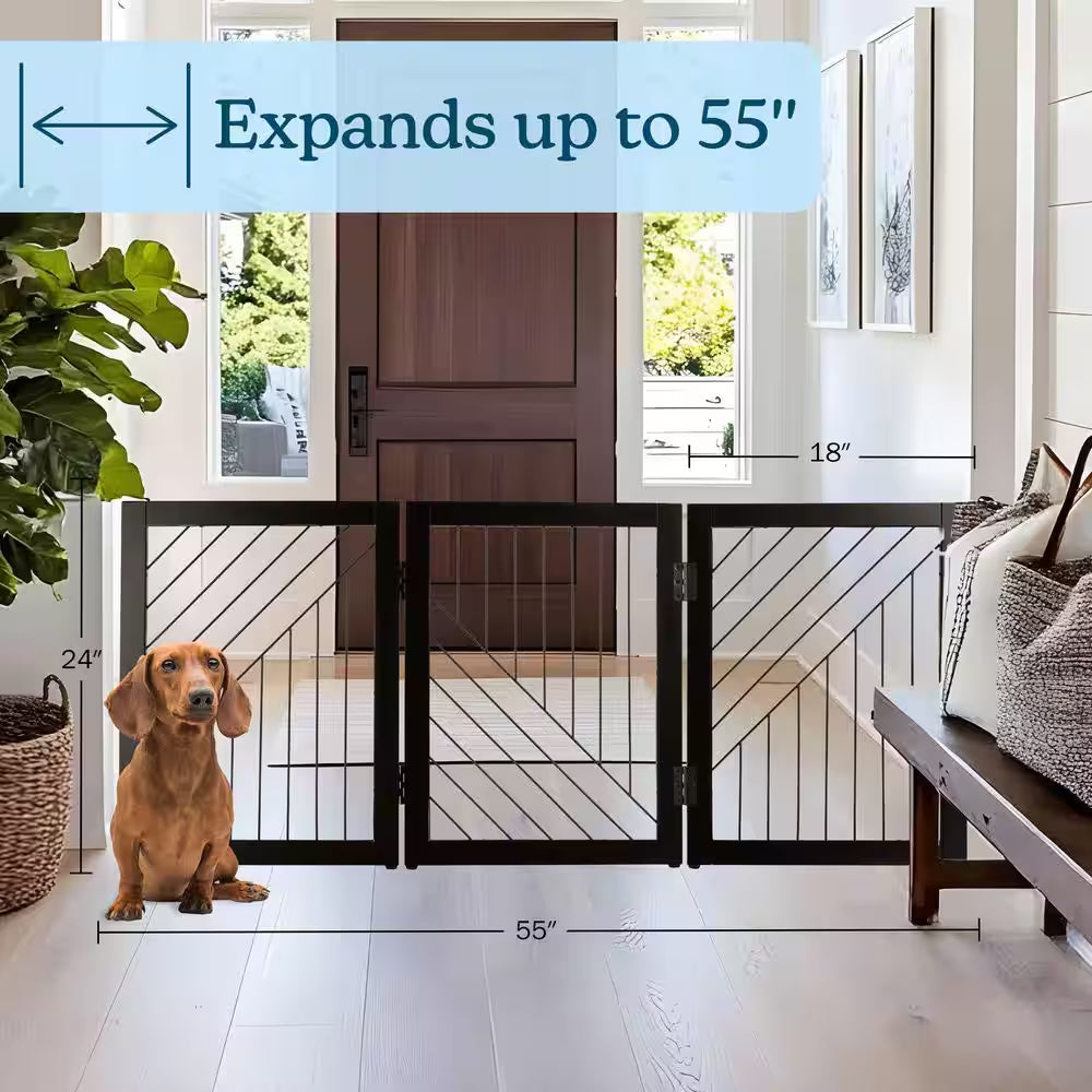 3-Panel Foldable Pet Gate, Black
