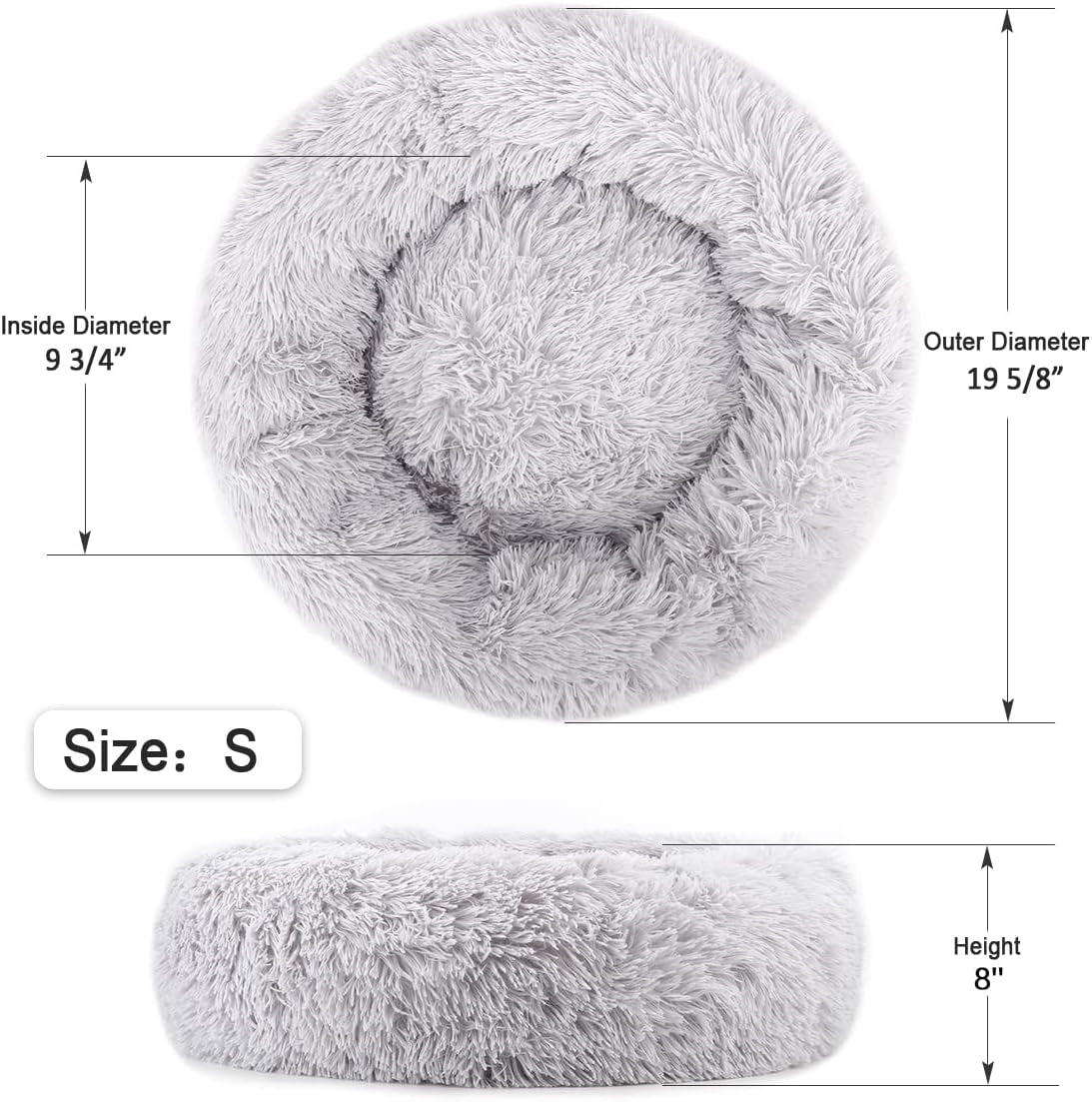 Calming Donut Dog Bed for Small to Medium Dogs & Cats - Plush Faux Fur Anti-Anxiety Pet Bed with Machine Washable Cover & Non-Slip Base