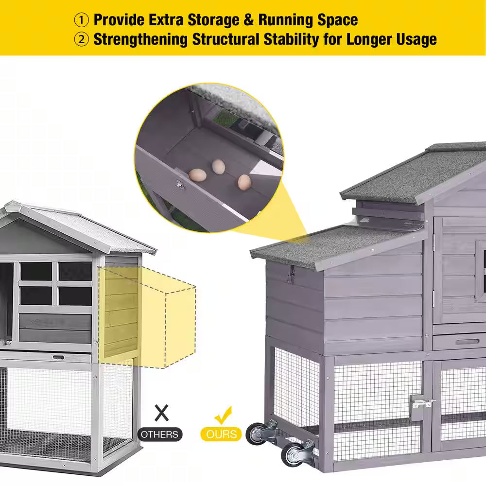 Wooden Chicken Coop for 1/2 Hens with Wheels