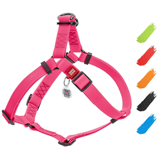 Waterproof Dog Harness Adjustable Dog Harness for Large Dogs Small and Medium Dogs Heavy Duty Dog Harness with Durable Metal Clasp and QR Dog Tag Boy & Girl Dog Harness Pink (20 32In)