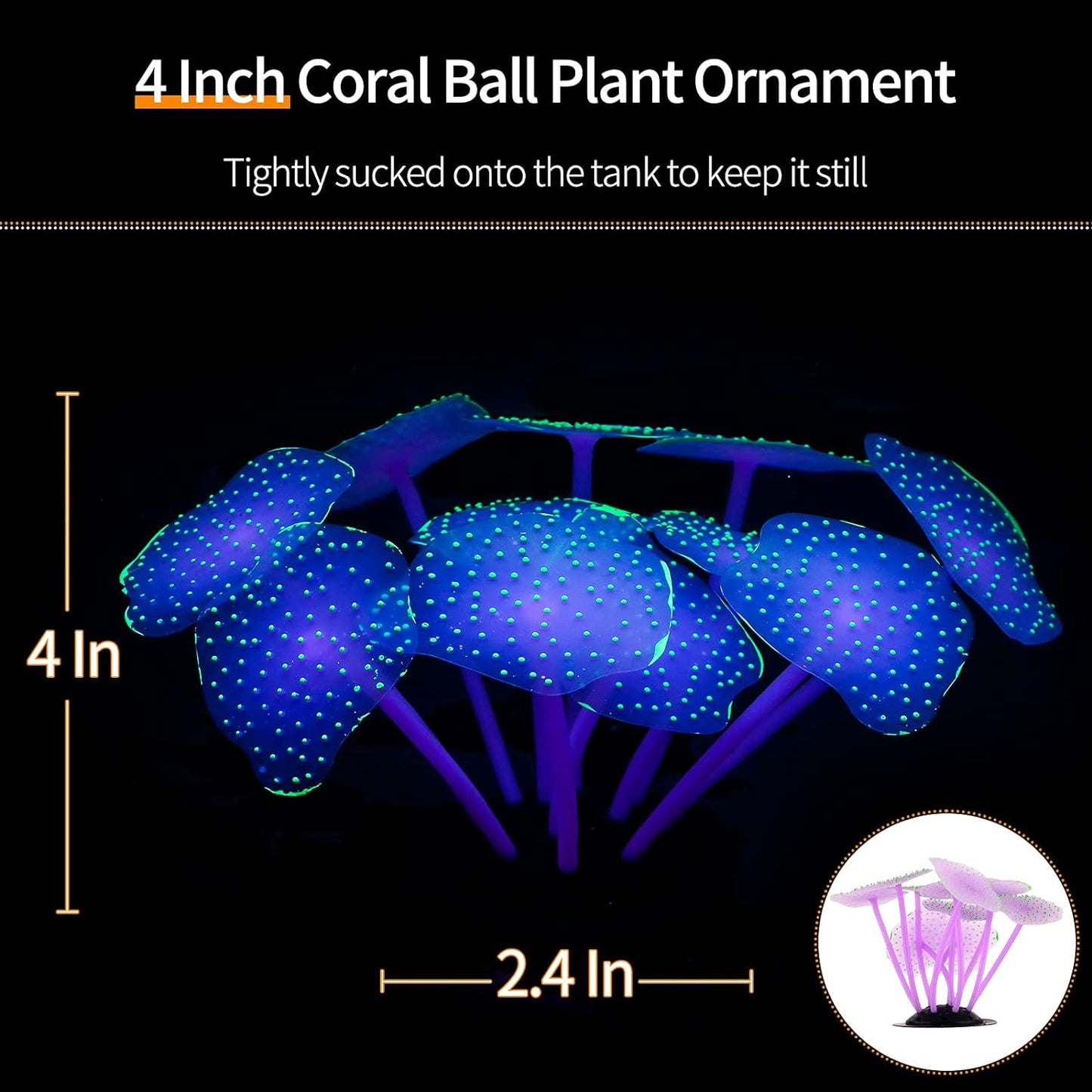 4 Pack Fish Tank Decorations Glowing Effect Aquarium Décor Small Silicone Artificial Jellyfish Coral Plant Ornament
