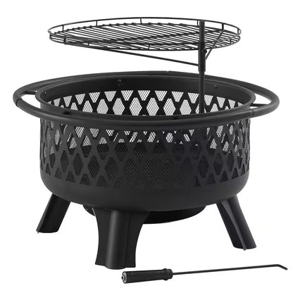 Piedmont 29.6 In. W Black Steel Wood Outdoor Fire Pit with Screen and Poker Included