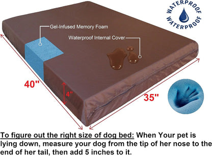 Orthopedic Gel Memory Foam Pet Dog Bed, Waterproof Liner with External Microsuede Cover and Bonus Antislip Cover (Microsuede Gray, 40"X34"X4" Inches)