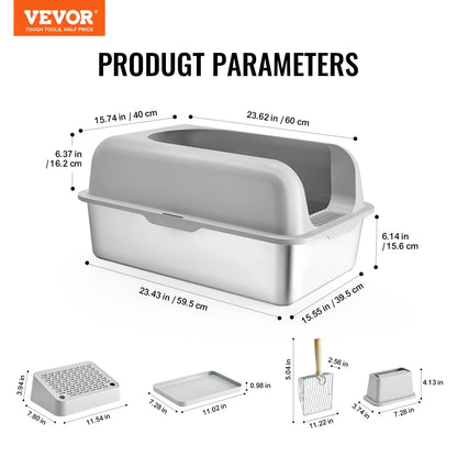 VEVOR 6 in Deep Cat Litter Box Odor-Free Litter Box with Filtering Foot Board