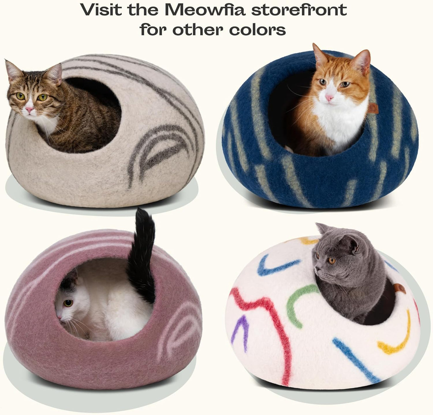 Cat Cave – Premium Felt Cat Bed for Indoor Cats, Handmade 100% Merino Wool (Light Grey, Large)