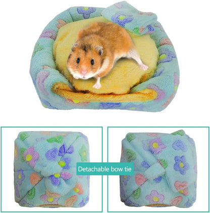 Small Animal Pet Bed, Sleeping House Habitat Nest for Guinea Pig Hamster Hedgehog Rat Chinchilla Hideout Bedding Snuggle Sack Cuddle Cup Cage Accessories with Removable Washable Mat(Blue)
