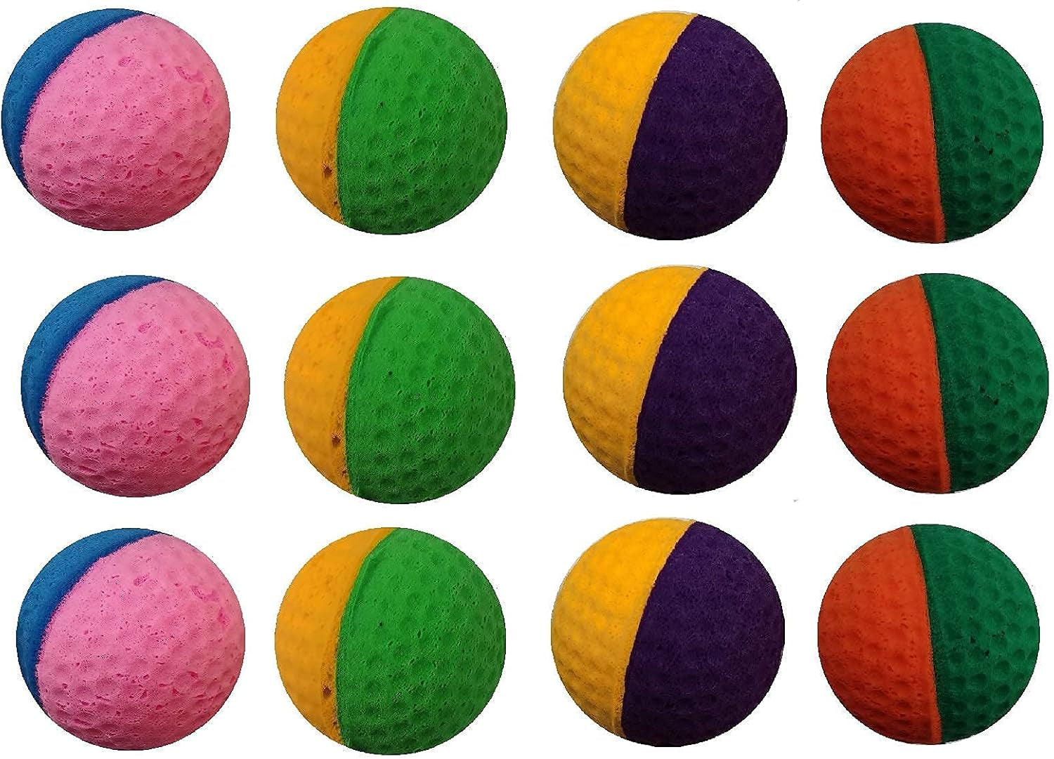 YUNTENG (12PCS Golf Two-Color Pet Ball Foam Sponge Ball Cat Toy Soft, Bouncy , Noise Free.