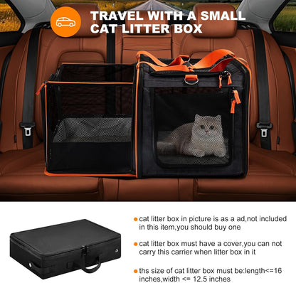 20 X 14 X 14 Inches Expandable Pet Carrier for 1 Large Cat under 25 Lbs,2 Medium Cats/Rabbits 20 Lbs+, 1 Small Dog under 15 Lbs,Cat Crate/Bag for Short Trip/Long Distance Car Travel