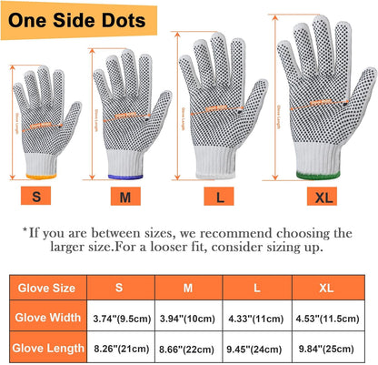 Cotton Polyester String Knit Shell Safety Protection Work Gloves for Painter Mechanic Industrial Warehouse Gardening Construction Men & Women 12 Pairs, with One Side Dots, L Size