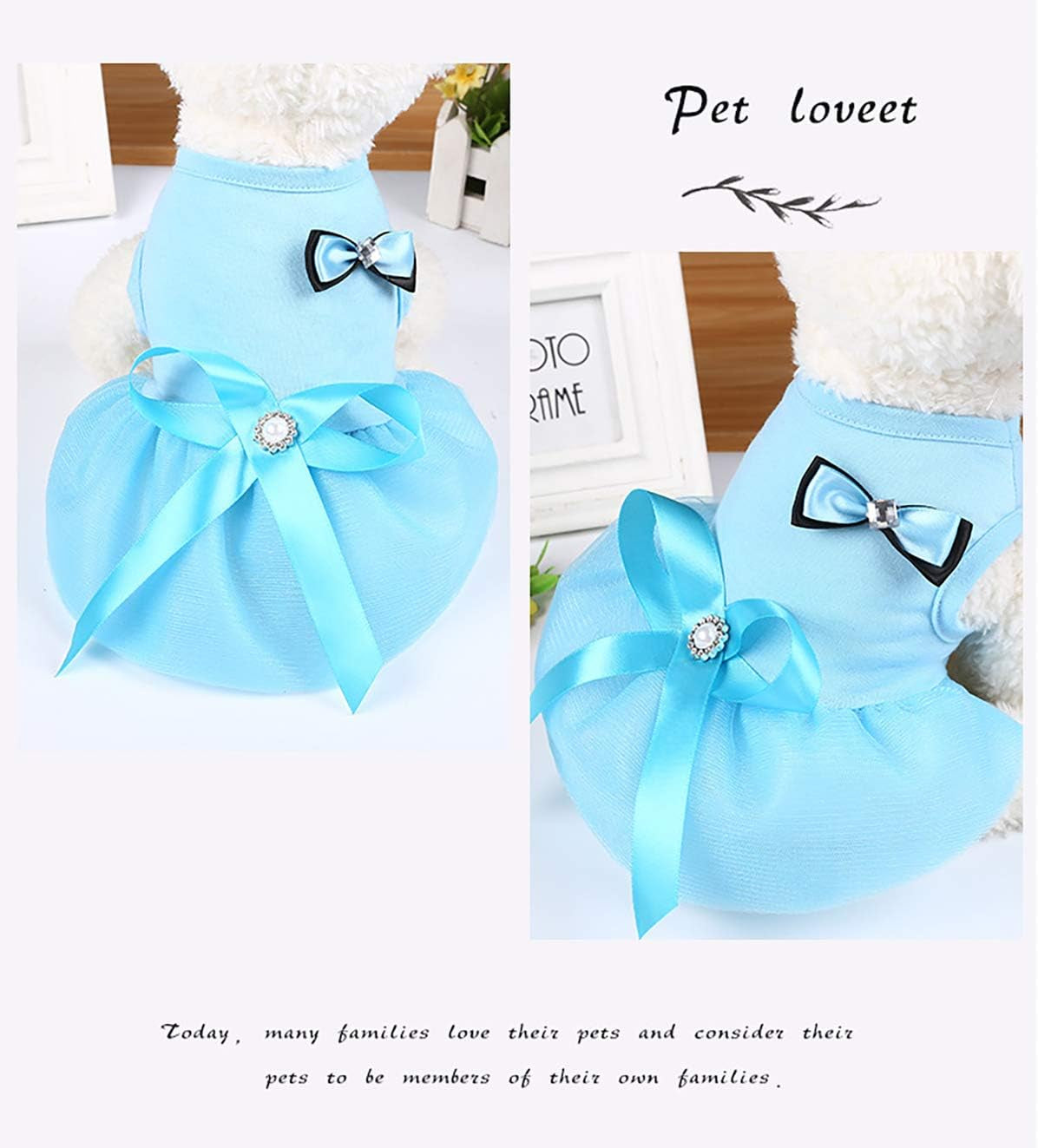 Dog Dresses for Small Medium Dog Cat Pet Dog Princess Tutu Dresses Dog Skirt Bow Crystal Belt Skirt Pet Clothes (Medium, Blue)