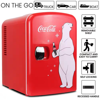 Polar Bear4L Cooler/Warmer With12V DC and 110V AC Cords, 6 Can Portable Mini Fridge, Red