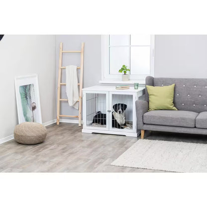 Furniture Style Dog Crate, Indoor Kennel, Pet Home, End Table or Nightstand with 2-Doors, White, Large