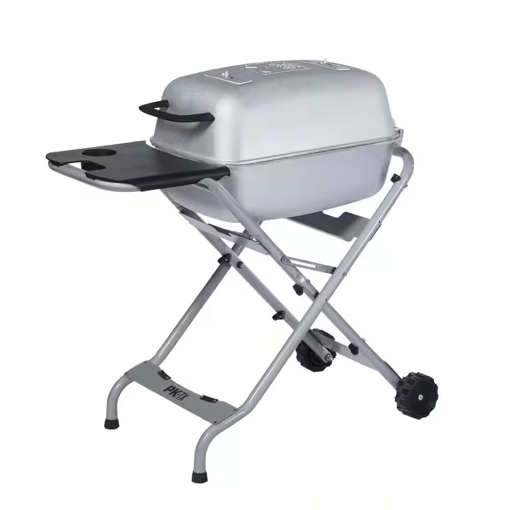 PK-TX Portable Cast Aluminum Charcoal Grill and Smoker in Gray Silver