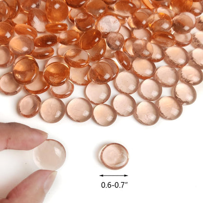 Fall Decoration 2 LB Champagne Flat Marbles Glass Gems Pebbles 3/4 Inch for Vases Fillers,Fire Pit,Arts Crafts,Party Wedding Centerpieces,Mosaics Project,Approx.180-200 Pcs