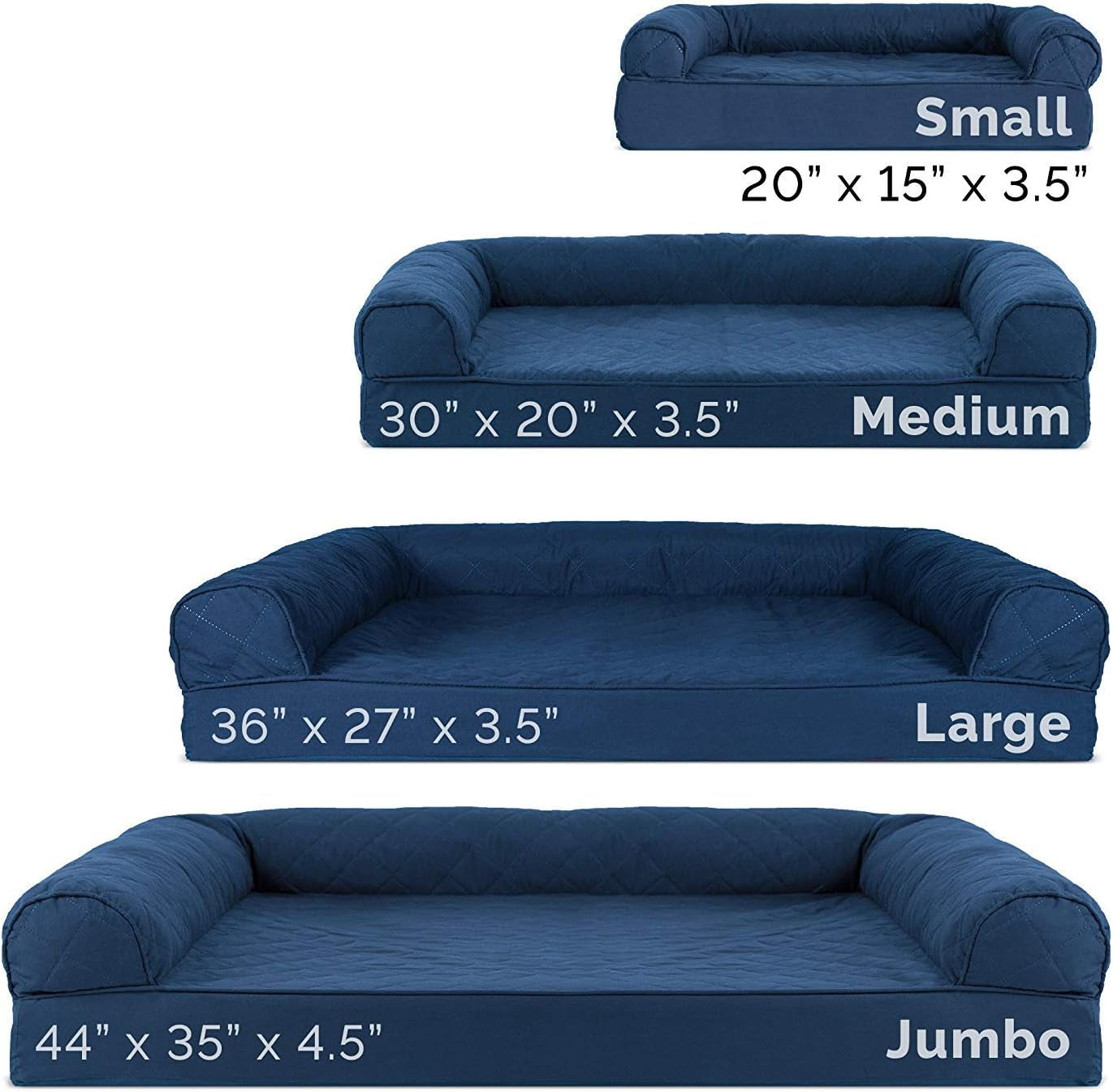 Orthopedic Dog Bed for Large/Medium Dogs W/ Removable Bolsters & Washable Cover, for Dogs up to 55 Lbs - Quilted Sofa - Navy (Blue), Large