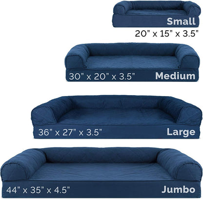 Orthopedic Dog Bed for Large/Medium Dogs W/ Removable Bolsters & Washable Cover, for Dogs up to 55 Lbs - Quilted Sofa - Navy (Blue), Large